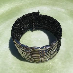 Elegant Black and Silver Beaded Cuff Bracelet